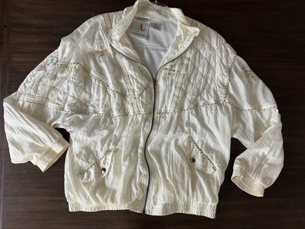 Vintage Avant Sports Jacket S Ivory Gold Studded Windbreaker 80s 90s Glam